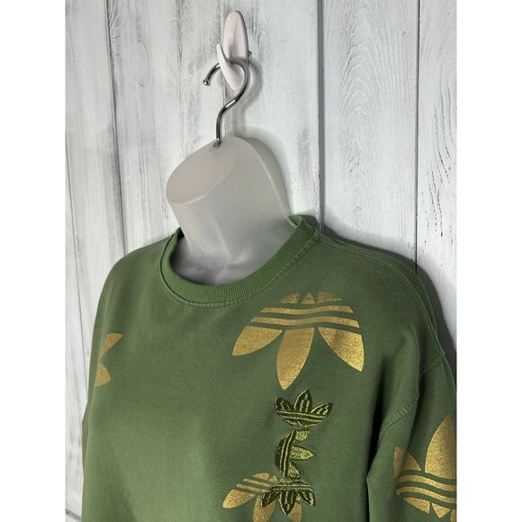 MENS ADIDAS GREEN GOLD METALLIC ALLOVER TREFOIL LOGO PULLOVER SWEATSHIRT S? - Picture 6 of 14
